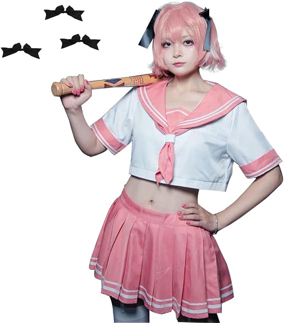 Anime Astolfo Cosplay Pink Uniform Sailor Costume Gothic Black Dress Suit Jacket Halloween Full Costume with Wig