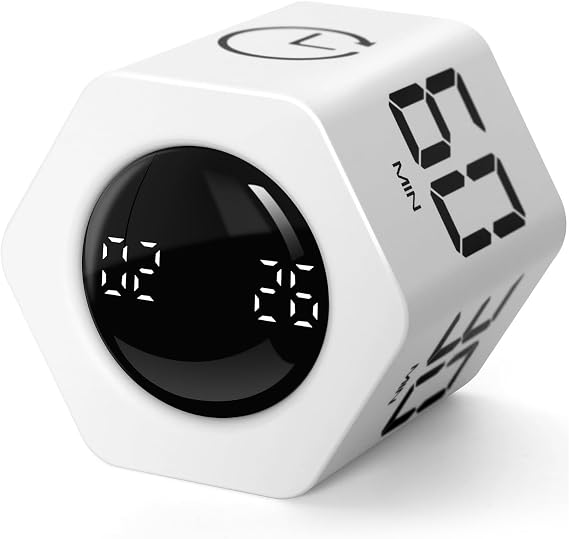 GT-2 Hexagon Zamanlayıcı, Flip Timer, Öğrenci Ders Çalışma Saati, Sınav Kronometresi, Mutfak (Beyaz)