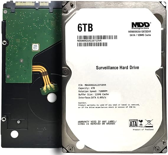 MaxDigitalData 6TB 7200RPM 128MB Cache SATA 6.0Gb/s 3.5" Internal Hard Drive for Surveillance (MD6000GSA12872DVR) -