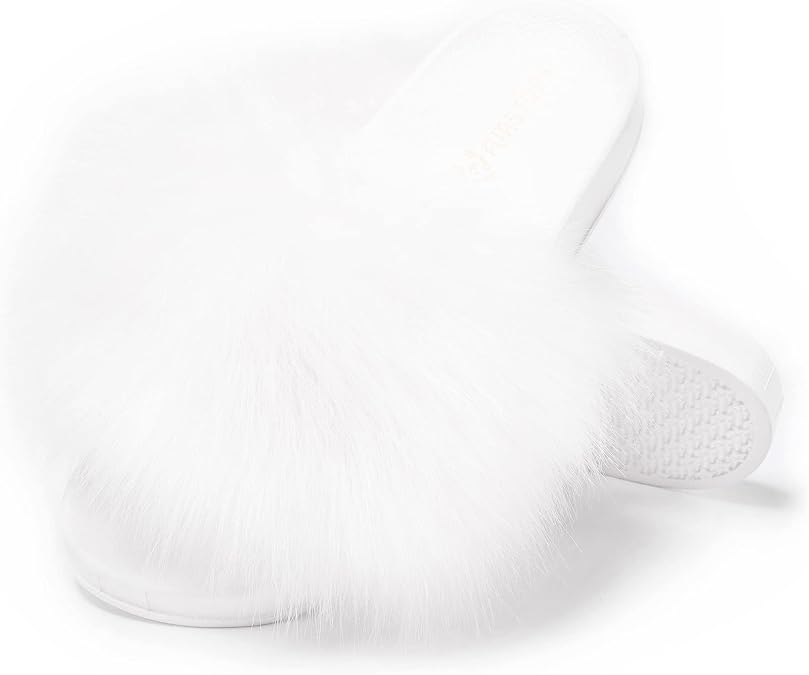 Women's Furry Slides Faux Fur Slides Fuzzy Slippers Fluffy Sandals Outdoor Indoor