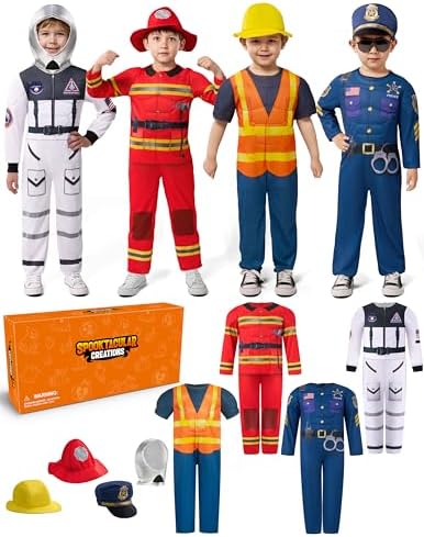 Spooktacular Creations Boys DressUp Costumes, 8In1 Career RolePlay Set-AstronautPolice Muscle Costumes for Hallow Xmas Gifts