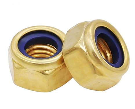 M5 Brass Insert Lock Nut Brass Hex Nylon Insert Lock Nut Self-Locking Locknut Copper Hex Self-Locking Nylock Nut 10 PCS