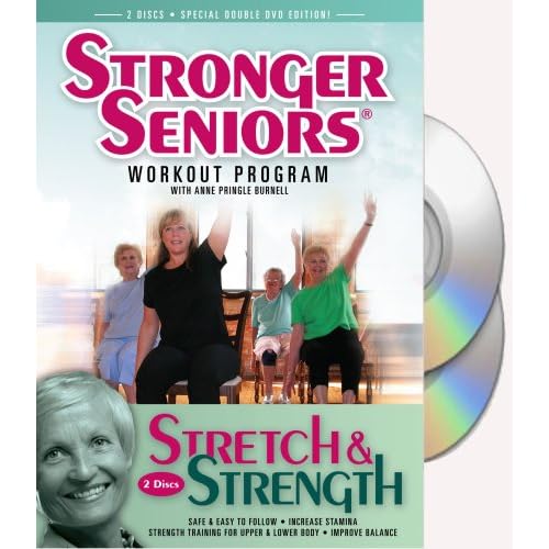 Stronger Seniors Stretch and Strength Chair Exercise Program- Stretching, Aerobics, Strength Training, and Balance. Improve flexibility, muscle and bone strength, circulation, heart health, and stability. Developed by Anne Pringle Burnell
