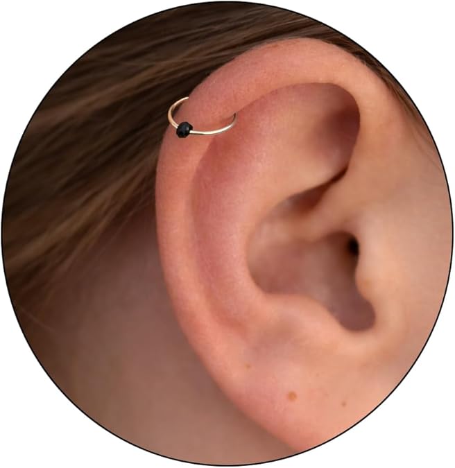 Sterling Silver and 14K Gold 7mm Hoop Earrings for Women - 20, 22 and 24 Gauge Helix Hoop Earrings with Opal or Bead Options