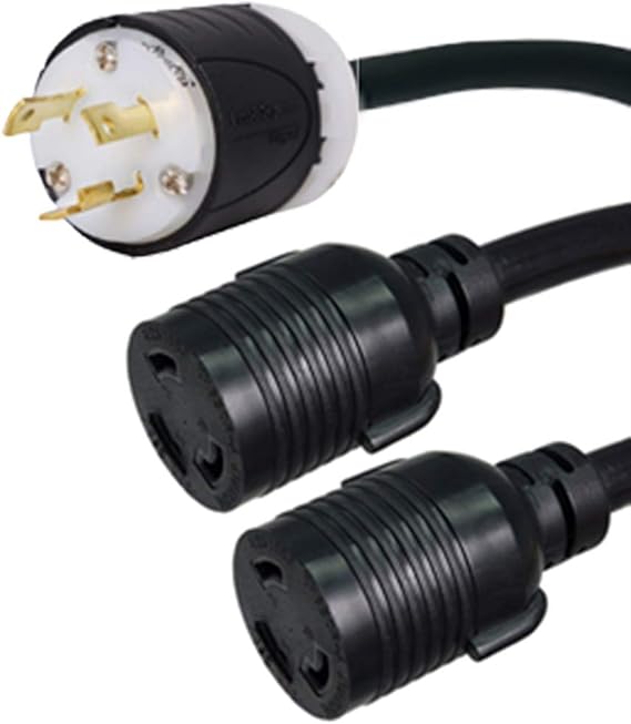 Iron Box NEMA L6-30P to 2X L6-30R Y Splitter Power Cord, 30A 250V, 10/3 SJT Heavy-Duty Industrial Extension for Generators, Welders & Industrial Equipment Dual-Outlet Design (1-Foot Lead 2-Foot Leg).