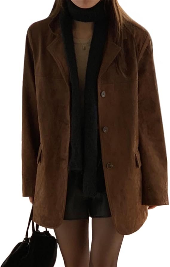 RICHTRUE Old Money Aesthetic Winter Brown Faux Leather Jacket Women Fall Fashion 2025 Trendy Suede Jacket Y2k Outerwear