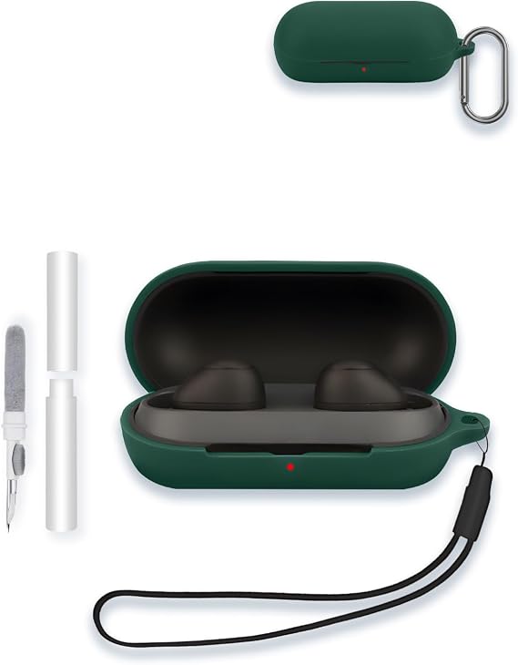 Case for Sony WF-C700N in-Ear Bluetooth Earbud Headphones, WUNIAK Soft Silicone Protective Portable Scratch Shock Resistant Shell with Cleaner Kit & Carabiner & Lanyard,Green