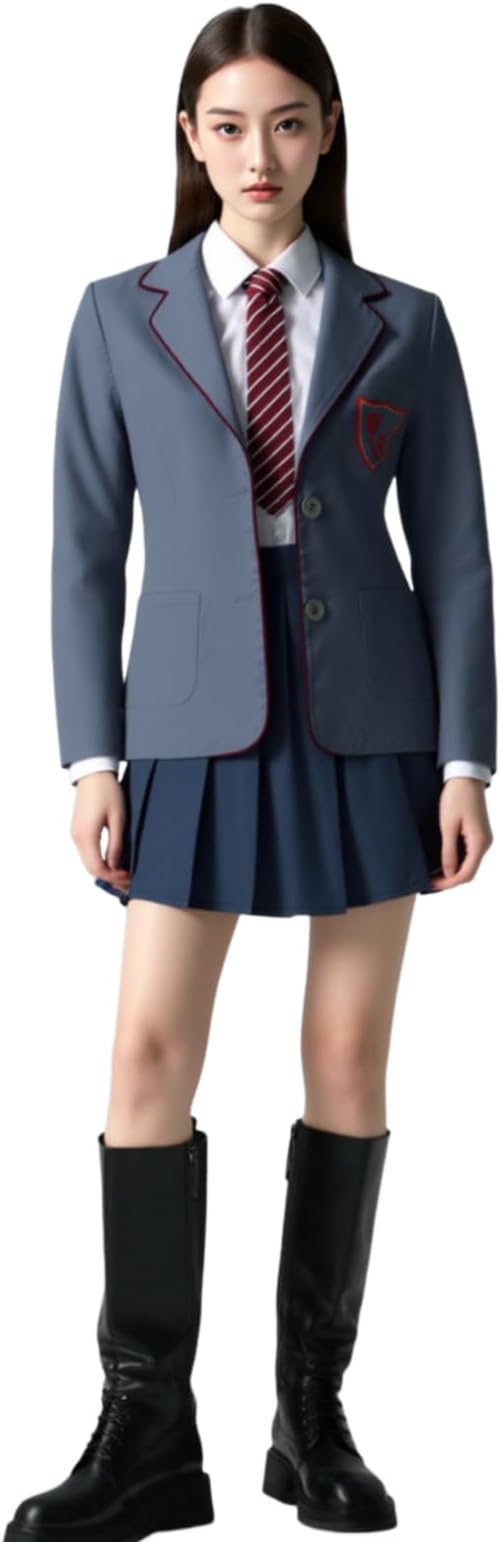AwwwCos Women The Musical Cosplay Costume Gray School Uniform Dress Coat Uniform Suit Halloween Party Outfit