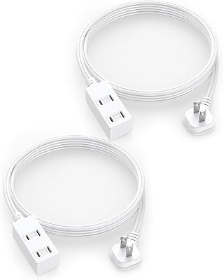 Flat Plug Extension Cord 2-Packs 6Ft White - 2-Prong Power Strip with 3 Polarized Outlets & Tamper Guard, 162 AWG 13A1625W