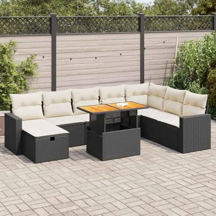Garden Sofa Set Brown Poly Rattan Large Adjustable Feet Outdoor Lounge Set Garden Seating Ensemble for Outdoor Backyard