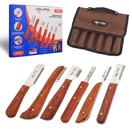 Professional Stripping Knife for Dogs Pack of 6, Best for Removing Unwanted Undercoat, Blades are Made of Stainless Steel with Wooden Handle Grip Right-Handed, Rosewood