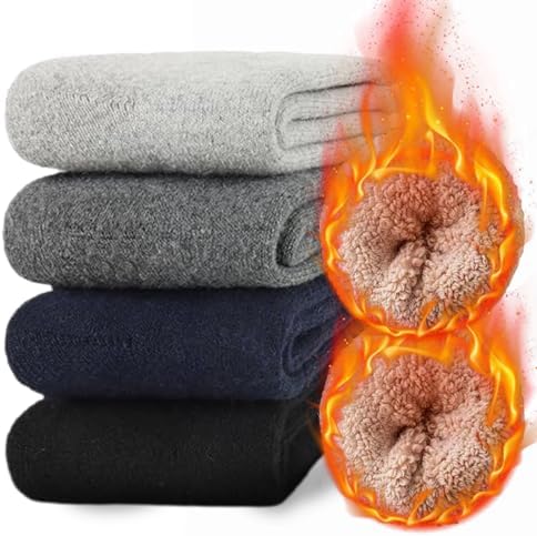 MOSOTECH 5 Pairs Wool Socks Mens - Warm & Thick Winter Socks with Thermal Cushion for Hiking & Cold Weather, Size 7-12