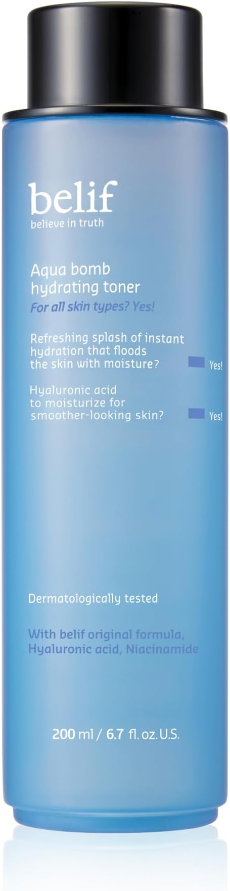belif Niacinamide Hydrating Toner Aqua Bomb Lightweight Cooling Toner with Hyaluronic Acid, Soothing and Balancing Formula, Skin Barrier Repair and Radiant Skin, Korean Skincare, 5.07 fl oz