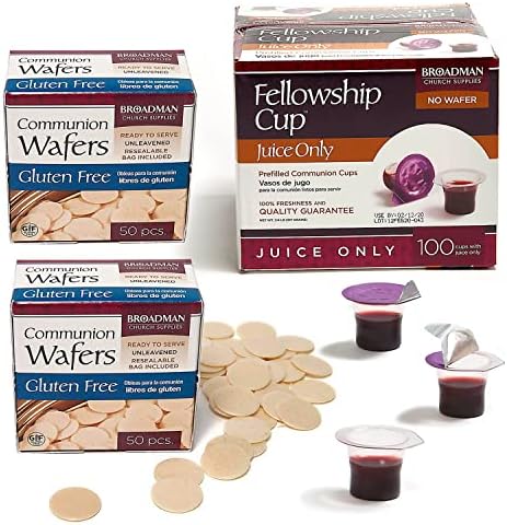 Broadman Pre-filled Communion Fellowship Cup, Juice Only, 100 Count and Gluten Free Wafer, 100 Count Value Bundle