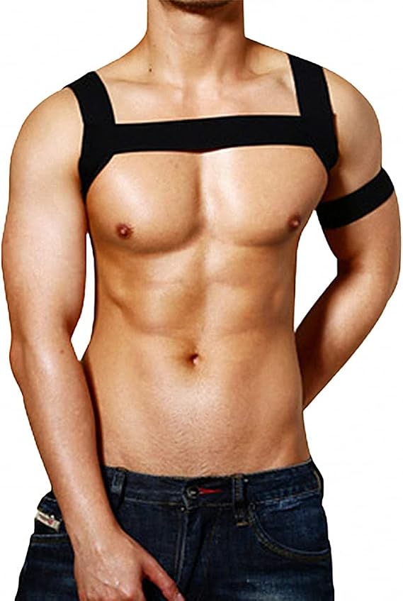 Goobester Men Nylon Body Chest Harness Elastic Shoulder Strap Stage Costume Clubwear