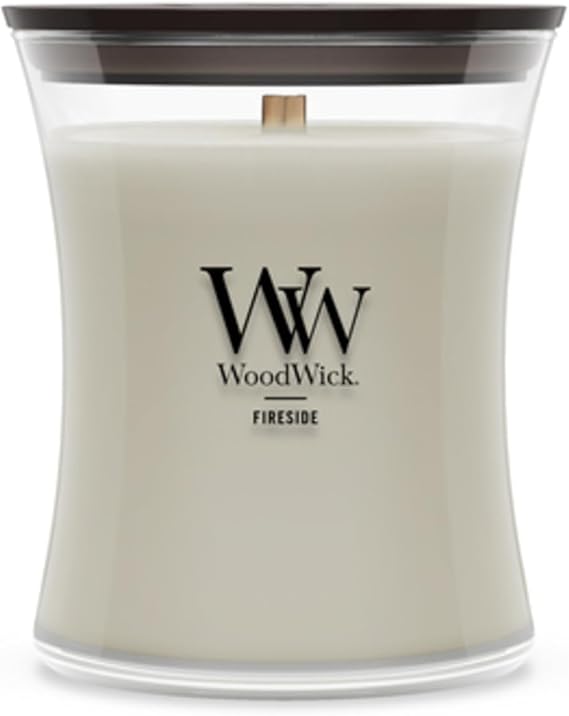 WoodWick Fireside Holiday Candle Gifts for Women and Men, 9.7 oz Medium Hourglass Candle with Crackling Wick