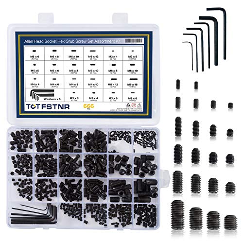 666Pcs Internal Hex Drive Cup-Point Screws Assortment Kit, 22 Sizes M234568 Set Screw Set for Door Handles, Faucet, Light Fixture, 12.9 Class Alloy Steel Black