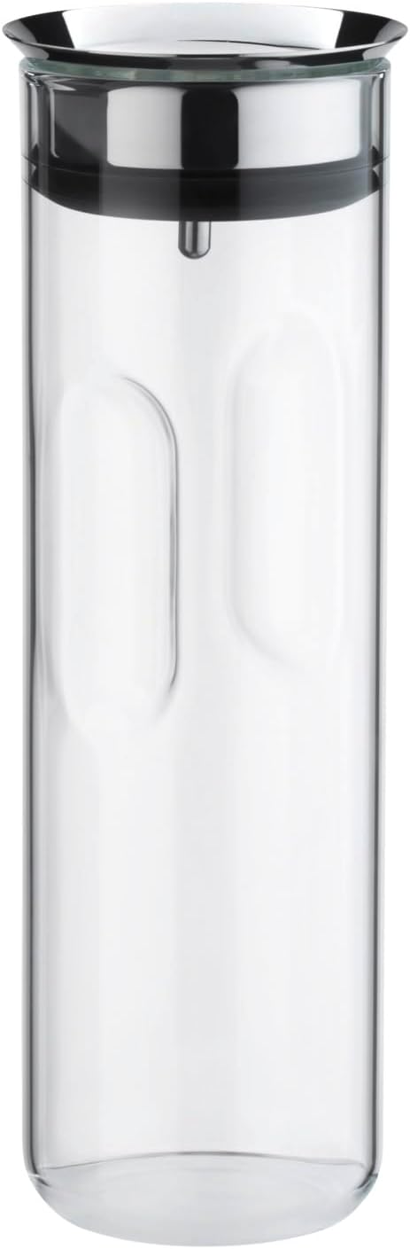 WMF Motion Water Carafe 1.25Litres Height 29cm Glass Carafe Closeup Silicone Lid Lock Handle Dishwasher Safe, 9.8cm, Silver