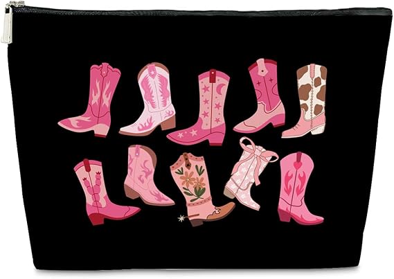 JioJio Chan Cowgirl Western Makeup Bag, Hot Pink Cowgirl Boots PU Leather Cosmetic Bag, Western Stuff For Girls, Country Girl Gifts Makeup Pouch