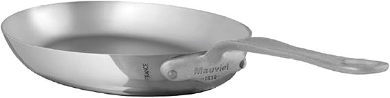 Mauviel M'Cook SB 5-Ply Polished Stainless Steel Oval Frying Pan With Brushed Cast Stainless Steel Handle, 13.5 x 9.1-in, Made In France