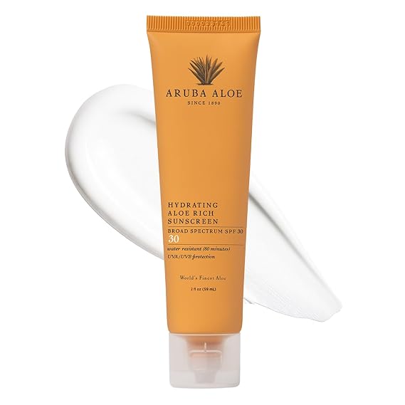 Aruba Aloe Hydrating Aloe Rich Sunscreen SPF 30 - Broad-Spectrum UVA/UVB Sunblock Lotion - Lightweight, Water-Resistant, Non-Greasy Sun Protection for Face and Body - 2 oz