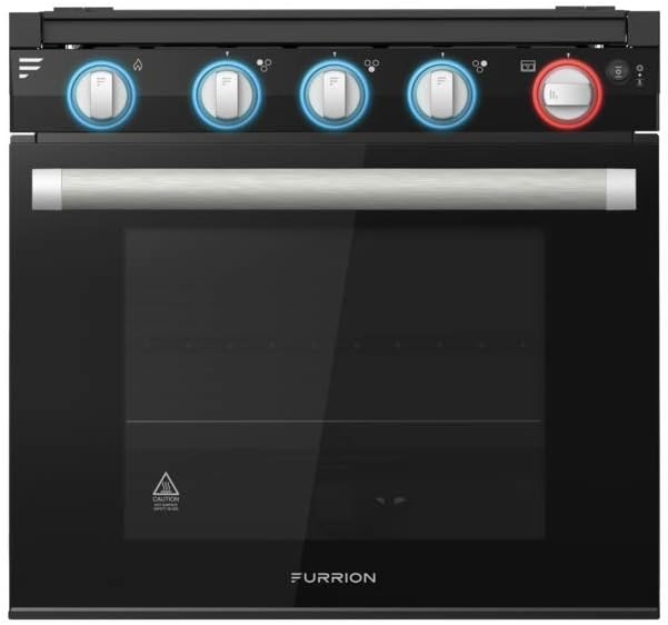 Furrion 21 2-in-1 Gas Stove Oven Black with 3 Burner Countertop for RV, Camper or Trailer with Sleek, Easy Clean Stainless Steel Design with Multiple Safety Features - F1S21L03A-BL