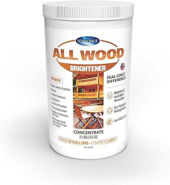 Seal-Once All Wood Brightener Powder, Rejuvenates and Restores Wood, 2 lb | Rejuvenate Wood Surfaces, Restore Natural Beauty