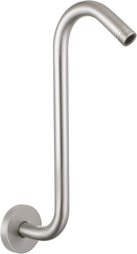 Voolan 12 Inch Shower Extension Arm with Flange, S Shaped Rain Shower head Riser Pipe, Stainless Steel Long Goose Neck Curve Standard 1/2" Connection (Brushed Nickel)