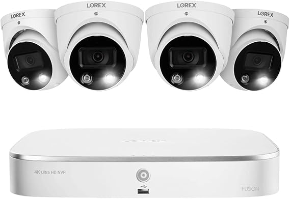 Lorex Fusion 4K 16-Channel (8 Wired + 8 Wi-Fi) 2TB NVR System with Dome Cameras Featuring Smart Deterrence and 2-Way Audio