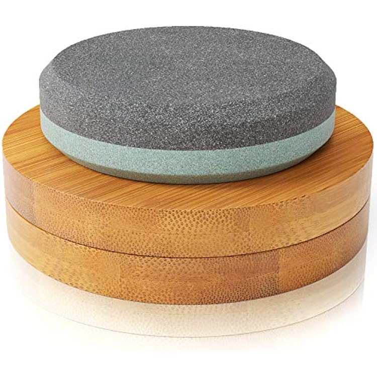 Sharp Pebble PuckDisk - AxeHatchet Large Sharpening Stone- Whetstone Blade & Tool Sharpener- Dual Grit Multipurpose Waterstone Sharpener with Bamboo Box