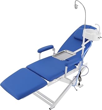 Portable Folding Adjustable Treatment Chair with LED Light - 360 Rotating Arm for Home Salon, Tattoo, Beauty Spa (Blue)