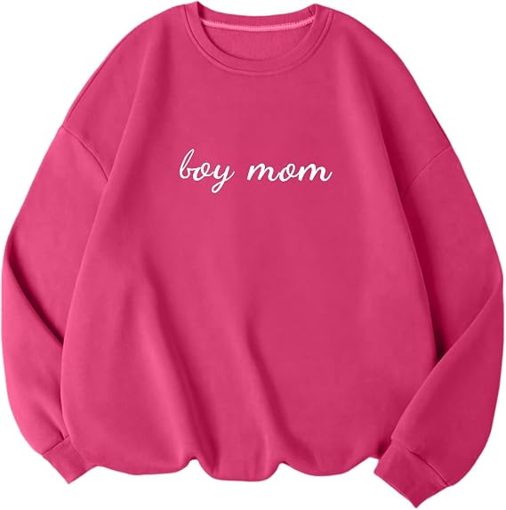 Boy Mom Embroidered Sweatshirt Mama Sweatshirts for Women Mama Life Casual Crewneck Hoodies Oversized Pullover Top