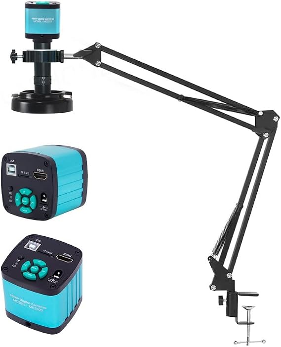 Microscope 48MP 4K 1080P H_DMI USB Industrial Video Digital Microscope Camera 130X Zoom C Mount Lens Cantilever Stand for Repair Soldering(Full Set 50mm)