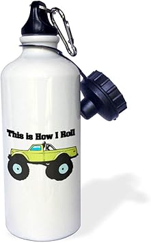 3dRose This Is How I Roll Monster Truck Sports Water Bottle, 21 oz, White