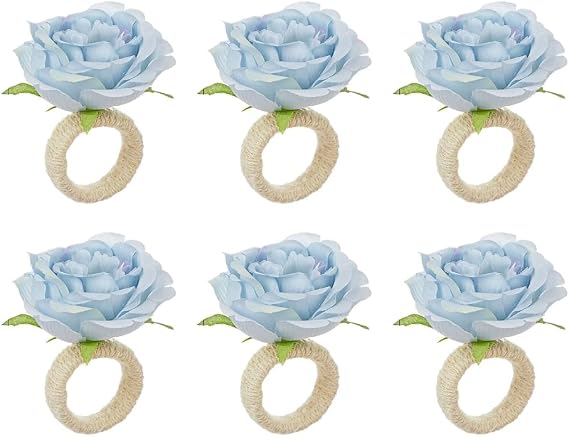 Set of 6 Artificial Rose Flower Napkin Rings Decorative Tissue Holder for Parties Elegant Dining Table Decorations
