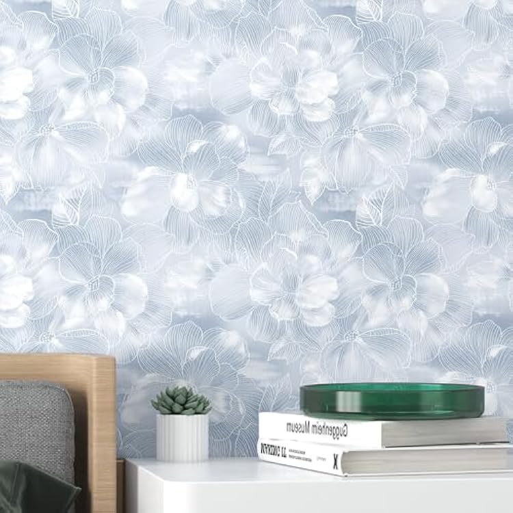 tiltil Peel and Stick Wallpaper Flower Blue and White Contact Paper Boho 17.7x78.8 Self Adhesive Wallpaper Removable Modern Decorative Wall Paper for Bedroom Countertops Cabinet Decor Vinyl Roll