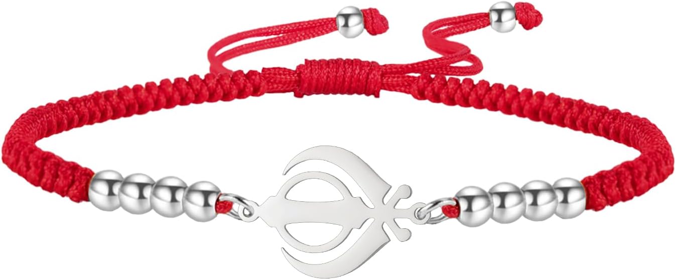 Amaxer Adjustable Sikhism Khanda Symbol Bracelet Stainless Steel Pendant Colorful Braided Cord Spiritual Jewelry for Women Men