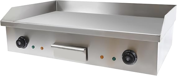 Commercial Electric Griddle, 3kw Electric Countertop Flat Top Grill, Stainless Steel 50-300C Adjustable Temperature Control Flat Top Grill with 72.7x40cm Cooking Area, Thermostatic Double Control