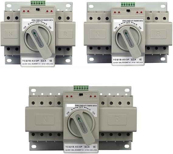 Double Pole Surge Protector, Circuit Breaker Panel Dual Power Automatic Transfer Switch 2P/3P/4P AC230V 50/60Hz MCB Auto/Manual Switching Breakers(4)