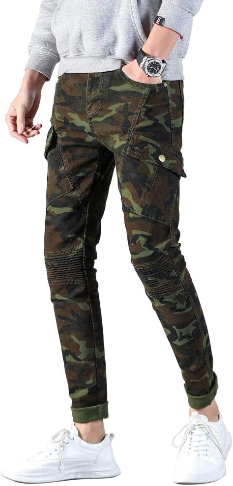 Plaid&Plain Mens Skinny Jeans Biker Jeans Cargo Jeans Cargo Pants