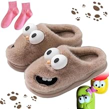 Kissing Slippers for Couples Funny 3D Big Eye Dog Tongue Kiss Slides, Cute Cartoon House Shoes, Indoor Slippers for Women Men Non-Slip