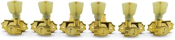 Tuner - Kluson, Revolution G Mount, Pearloid Button, 3/side, Color: Gold