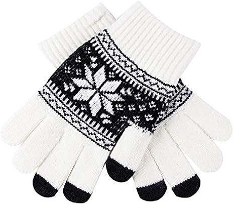 Winter Gloves Cute Christmas Warm Winter Gloves Snowflake Printed Knitted Touch Gloves Men Women Gloves Touch Screen Glove Party Supplies Windproof Lined Thick (Color : Black, Size : One Size)