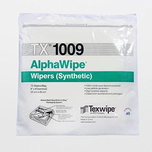 Texwipe TX1009 AlphaWipe Polyester Cleanroom Wiper, 9 x 9 Inches, 10 Bags of 150 1500 Total