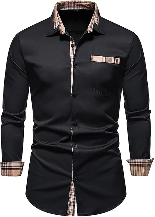 Men's Plaid Collar Button Down Work Shirts Basic Long Sleeve Dress Shirts Regular Fit Business Wedding Shirt