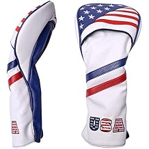 GOOACTION USA Golf Club Driver Cover American Stars and Stripes Flag Synthetic Leather Patriotic Golf Head Covers Protector