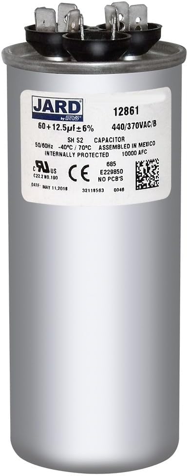 Motor Dual Run Capacitor Round 60 + 12.5 uf MFD 440 Volt VAC 12861