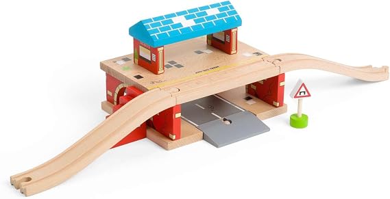 Bigjigs Rail, Overground Station, Wooden Toys, Wooden Train Shed, Train Toys, for 3 4 5 Year Olds