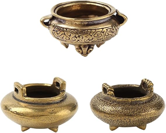 3Pcs Mini Brass Incense Burner Small Fragrant Insert Antique Pure Copper Incense Stove Portable with Mini Pocket Tower Incense Household Tea Ceremony Copper Incense Seat