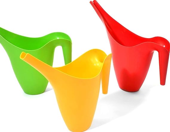 Ashman Set of 3 Watering Can, Indoor and Outdoor Use, Red, Green, Yellow, 2 Liter Capacity, 3 Pack